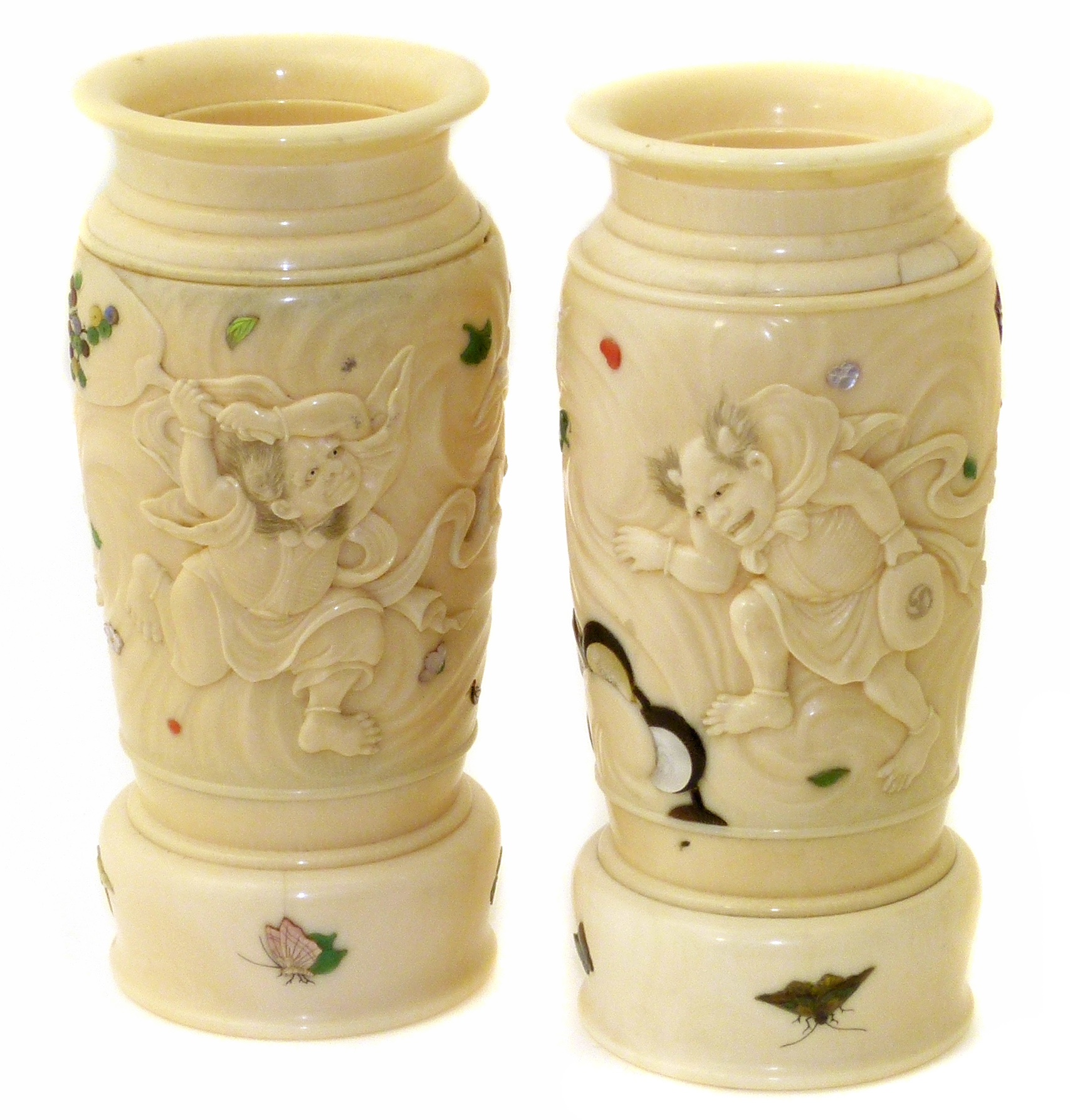 Japanese Meji Period Ivory Shibayama Vases