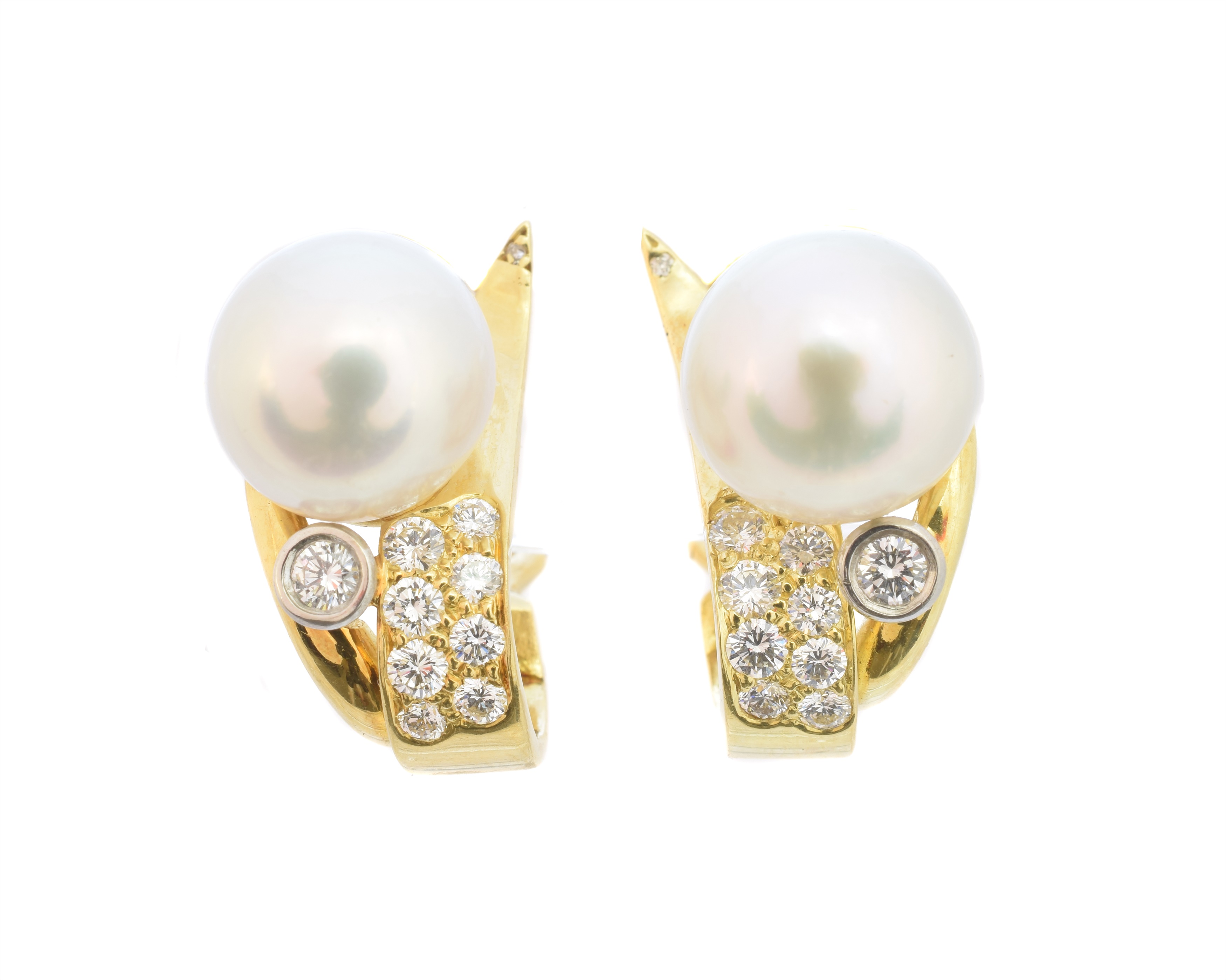 A pair of 18ct gold cultured pearl and diamond earrings by Boodles