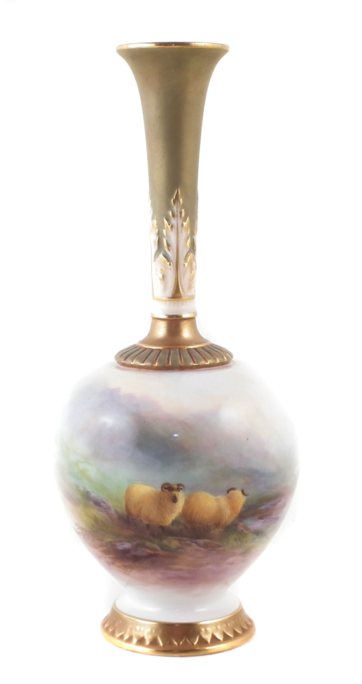 Royal Worcester vase signed H. Davis, painted with sheep within a landscape, date code for 1912, 23cm high