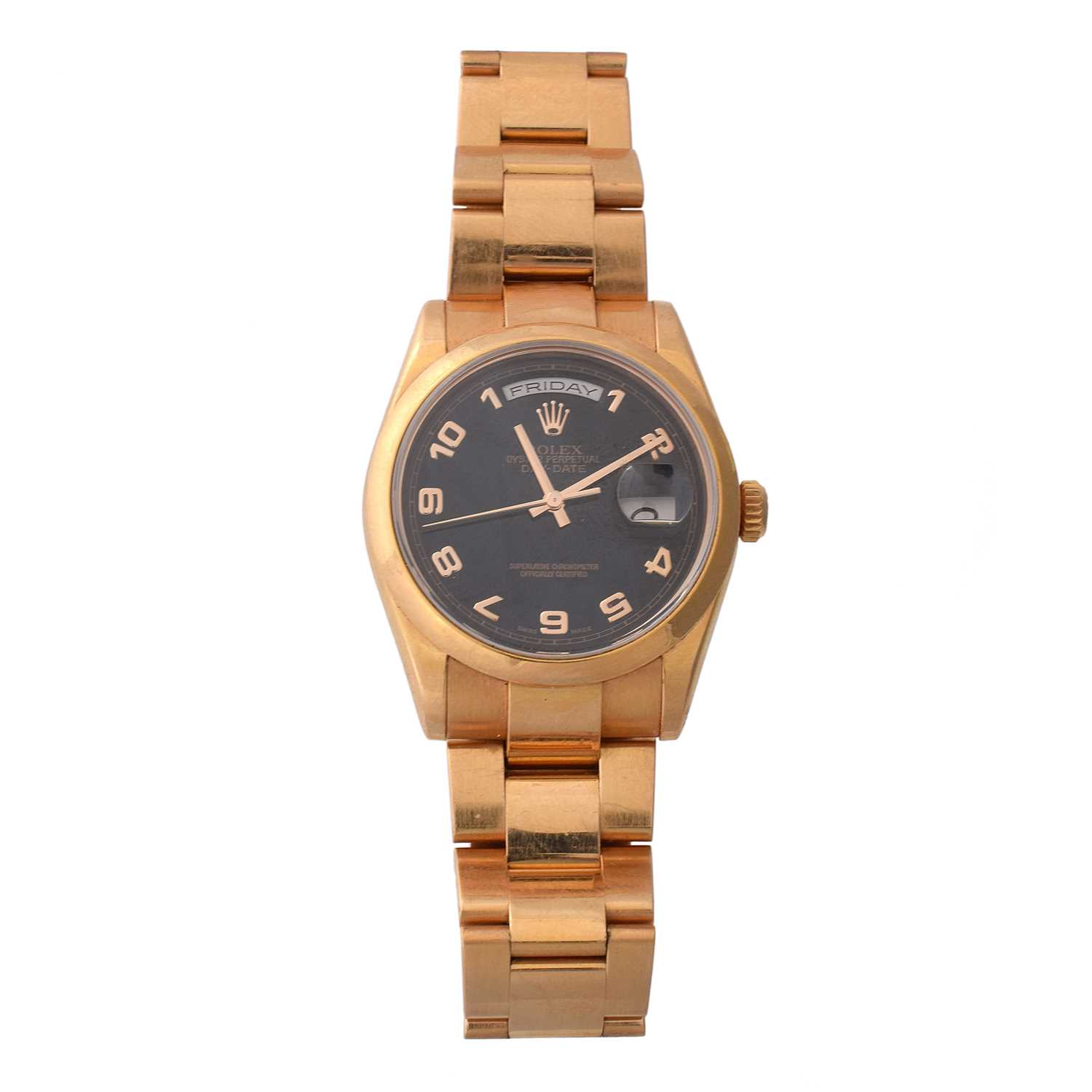 An 18ct rose gold Rolex Oyster Perpetual Day-Date Chronometer Wristwatch