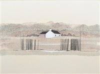 Lot 434 - Mike Haworth, "A View Through A Fence", watercolour and charcoal.