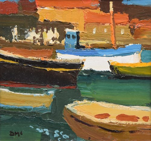 Lot 364 - Donald McIntyre, "Boats at Collioure No.1", oil.