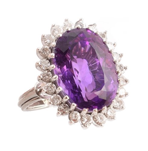 Lot 91 - Amethyst and diamond cluster 18ct white gold ring