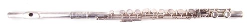 Lot 173 - Flute by John Grey and Sons London, silver plated Boehm system with walnut case.