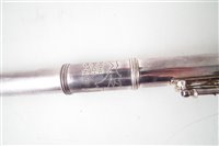 Lot 173 - Flute by John Grey and Sons London, silver plated Boehm system with walnut case.