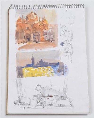Lot 288 - Gordon Radford, Sketchpad of holiday destinations, watercolour and pencil.