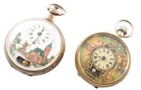 Lot 6 - Open face plated pocket watch, case size 50mm, and an open face white metal automaton pocket watch, case size 54mm.