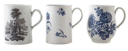 Lot 218 - Three Worcester mugs circa 1760-1780