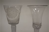 Lot 181 - Jacobite wine glass engraved with rose and buds, also one other glass (chipped feet)