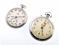 Lot 10 - Omega white metal pocket watch and a Junghans white metal pocket watch