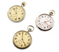 Lot 7 - Three white metal military open face pocket watches