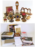 Lot 2 - Twenty one assorted pocket watch stands including glass domed examples and wooden examples, also a collection of reference books relating to watches, silver and jewellery.