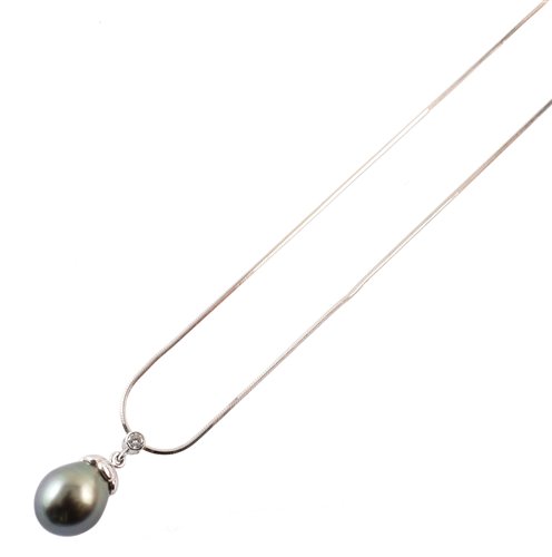 Lot 145 - Tahitian pearl and diamond set white gold pendant and chain