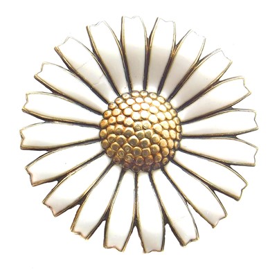 Lot 503 - A silver and enamel daisy brooch by Anton Michelsen