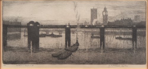 Lot 189 - Leslie M. Ward, "Nocturne, Westminster", signed etching.
