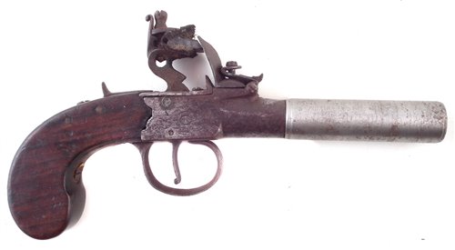 Lot 2 - Flintlock pocket pistol with later barrel