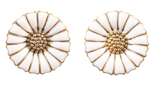 Lot 142 - Pair of circa 1960's silver gilt and white enamelled flower head clip earrings by Andreas Mikkelsen