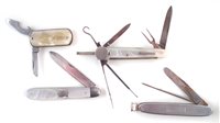 Lot 193 - Seven bladed combination knife, Silver fruit knife pipe smoker's knife and one other pen knife