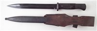Lot 224 - German WW2  Waffenamt stamped Mauser  K98 bayonet, scabbard and frog