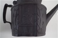Lot 42 - Black basalt Nelson commemorative teapot, also a treacle glazed jug and a blue and white plate