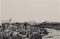 Lot 286 - Rob Piercy, "Moel y Ci with the Carneddau in the background", ink drawing.