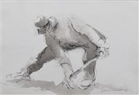 Lot 292 - William Selwyn, "Bait Digger", ink and wash.
