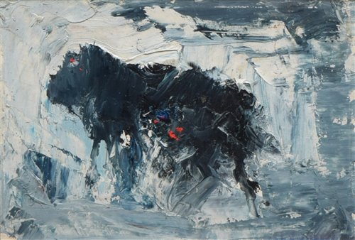 Lot 256 - J.L Isherwood, "Black Bull", oil.