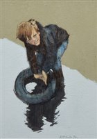 Lot 235 - John McCombs, "Martin Shaw - Boy with Tyre", oil.