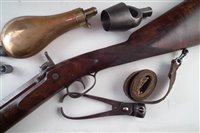 Lot 20 - Joseph Bourne percussion rifle with a period case and accessories