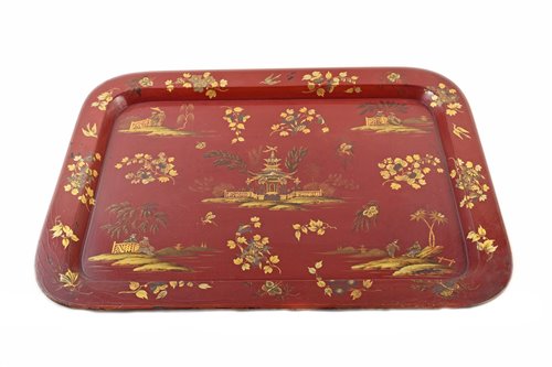 Lot 100 - A Victorian papier-mâché chinoiserie tray