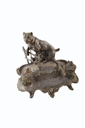 Lot 326 - A 19th century French pewter inkstand, signed Bossu