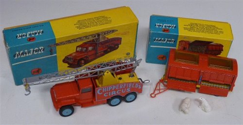 Lot 74 - Corgi Toys No. 1121 Chipperfields circus crane truck and No. 1123 circus animal cage.