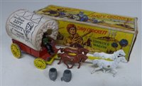 Lot 78 - Walt Disney's "Davy Crockett" frontier wagon with four horses, driver, canvas cover and accessories complete with box.