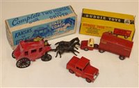 Lot 87 - Essem Series Kansas to Texas stage coach, driver and rifleman. Dinky Toys "Mersey Tunnel" Police Land Rover and Budgie toys, British Railway container transporter...