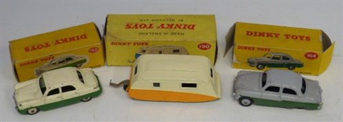 Lot 77 - Dinky Toys Vauxhall Cresta saloon No. 164, Ford Zephyr saloon No. 162 and caravan No. 190.