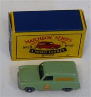 Lot 68 - Matchbox Series 59 Ford Thames "Singer" van, pale green body complete with box.