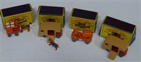 Lot 92 - Two Matchbox series 35 Marshall horse boxes MK.7 (one with horse), Series 26 E.R.F. orange concrete lorry and Series 7 milk float all complete with boxes.