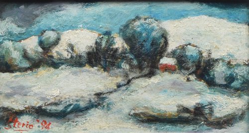 Lot 202 - C. Sterio, "Poynton Landscape, Winter" oil.