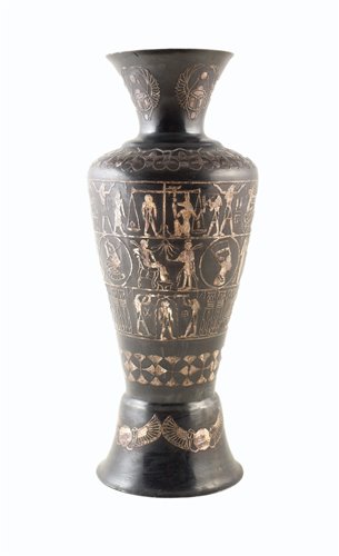 Lot 10 - A 20th century oxidized copper vase with white metal overlay depicting scenes of Egyptian mythology