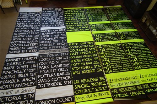 Lot 27 - Five London Transport Bus destination blinds in yellow and black and white.