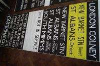 Lot 48 - Five London Transport Bus destination blinds in black and white.