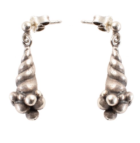 Lot 140 - Pair of Georg Jensen silver cornucopia earrings