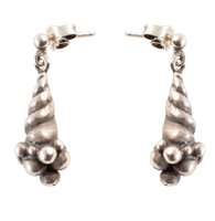 Lot 140 - Pair of Georg Jensen silver cornucopia earrings
