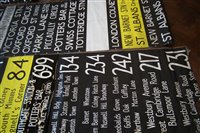 Lot 47 - Five London Transport Bus destination blinds in black and white.