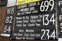 Lot 18 - Two London Transport Bus destination blinds, together with six route number blinds, and a collection of route 441c paper signs.