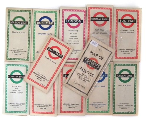 Lot 50 - London 1932 Tramways routes time table together with eleven others from 1951 - 1964