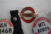 Lot 9 - Nineteen bus / public transport  service drivers'  license badges and an enamel badge.