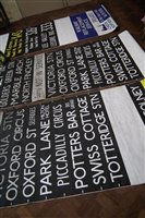 Lot 25 - Four London Transport Bus destination blinds in yellow and black and white.