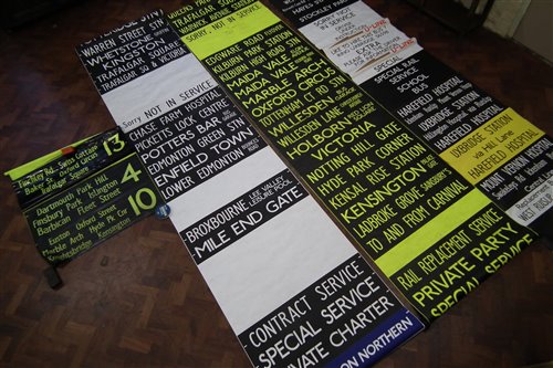 Lot 49 - Four London Transport Bus destination blinds in yellow and black and white.