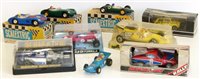 Lot 69 - Scaletrix March Ford 240 (6 wheeler), 1961 Lotus MM/C63, two Aston Martins MM/C57 (blue and green), Ferrari 312B.2, Triumph TR7 C130-0020 and Mini Rally 1275 GT Special C.122, all boxed complete wi...